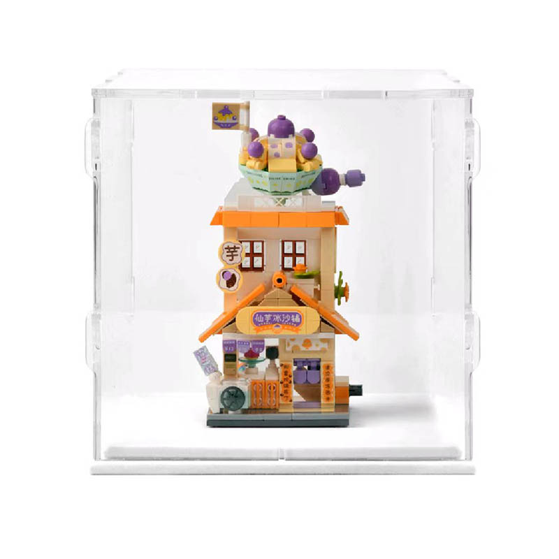 How can acrylic dust covers enhance the visual presentation of exhibits or products by selecting high-transparency sheet materials?